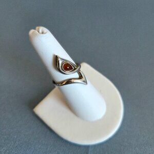 Sterling silver modernist ring with cognac Amber stone abstract design.